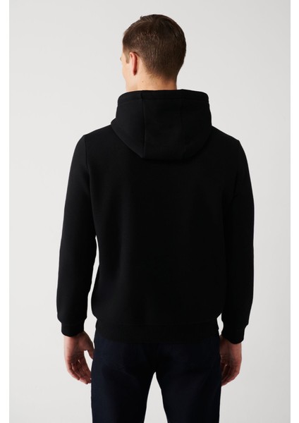 Erkek Siyah Kapüşonlu 3 Iplik Şardonlu Sweatshirt A32y1295