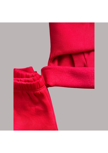 3 Iplik Şardonlu Unisex Baskılı Kırmızı Bebek Eşofman Takımı