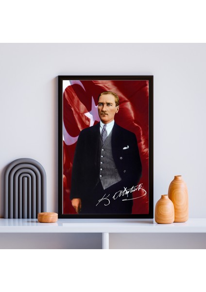 Atatürk Tablo Kanvas Baskı Tablo - Çerçeveli Portre Atatürk Tablo Ölçü 55CM x 75CM