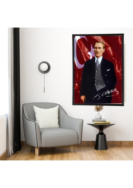 Atatürk Tablo Kanvas Baskı Tablo - Çerçeveli Portre Atatürk Tablo Ölçü 55CM x 75CM