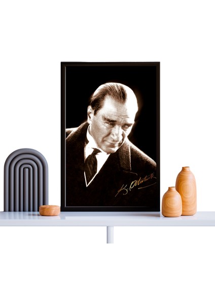 Atatürk Tablo Kanvas Baskı Tablo - Çerçeveli Portre Atatürk Tablo Ölçü 55 cm x 75 cm