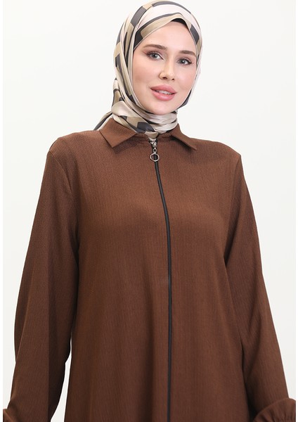 Yakalı Fermuarlı Ferace 1021-06 Kahverengi modelleri
