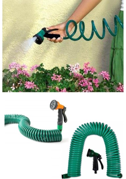 30 Metre Spiral Hortum + 4 Fonksiyonlu Özel Sulama Tabancası (4764)