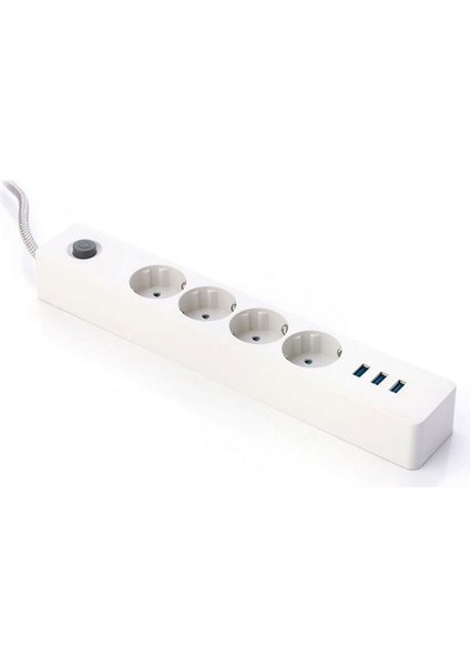 Termal Akım Korumalı 4 Priz 3 USB Girişli Uzatma Kablosu Güç ve Şarj (4764)