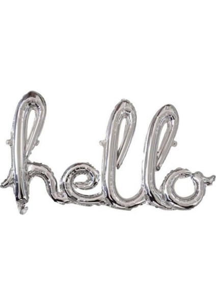 Gümüş Renk Hello El Yazı Şekilli Folyo Balon 1 Adet