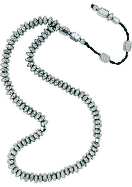 Basık Model Gümüş Renk Hematit 99'luk Tesbih 6 x 3 mm