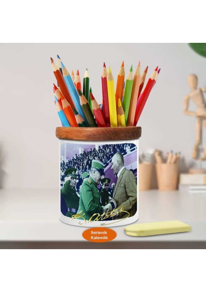 Gazi Mustafa Kemal Atatürk Ahşap Seramik Kalemlik-Ataturk (974)