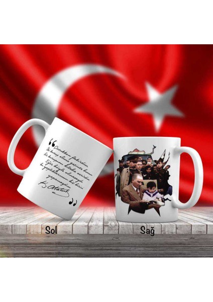 Asil Hediyelik Mustafa Kemal Atatürk Küçük Kıza Kitap Okuyor - Atatürk'ün Sözleri -Kupa Bardak