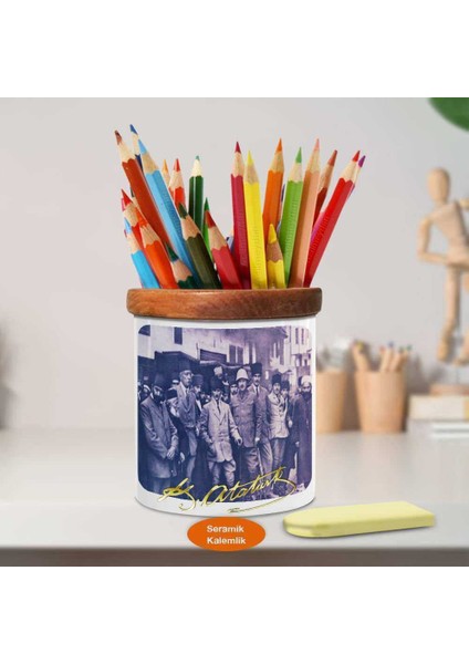 Mustafa Kemal Atatürk Ahşap Seramik Kalemlik - S179 fiyatları