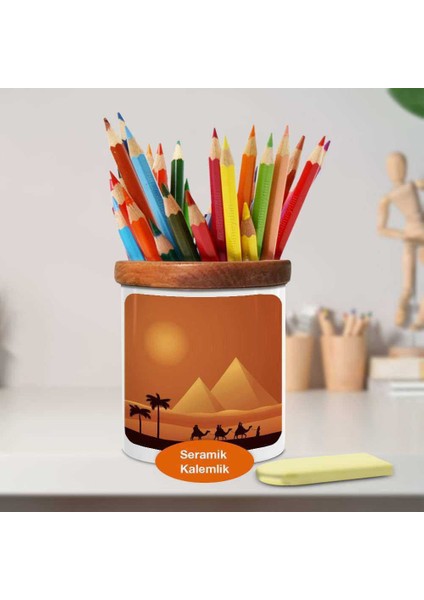Mısır Piramitleri ve Deve Sürüsü Ahşap Seramik Kalemlik -880888 fiyatları