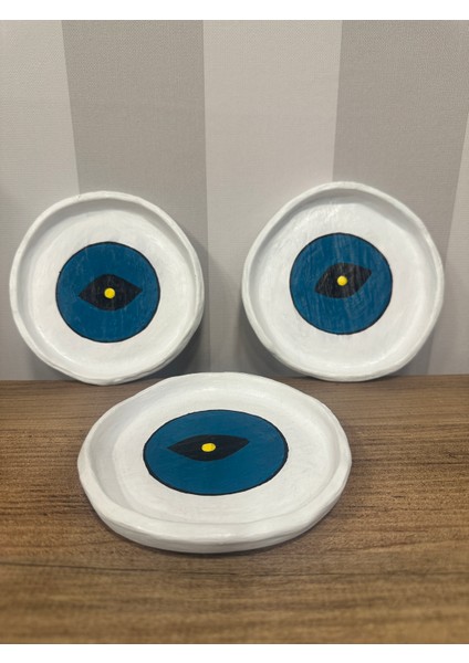 Nazarlık Detaylı 3'lü Seramik Tabak Seti