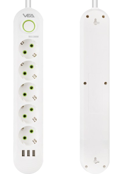 5'li 1.5 Metre Kablolu 3 Usbli Beyaz Akım Korumalı Priz (4767) - EMY2421-7938