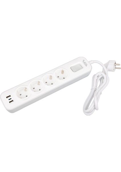 Vea Ve-Nova104U A Class 4'lü 2 Usbli Anahtarlı 1.5 Metre Akım Korumalı Grup Priz (Made - DSR8794-5007