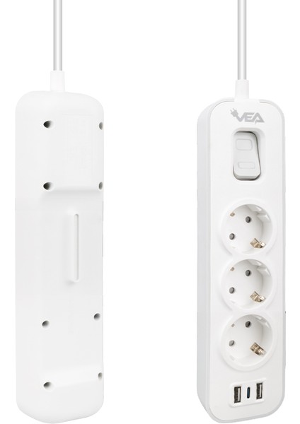 Vea Ve-Nova103U A Class 3'lü 2 Usbli Anahtarlı 1.5 Metre Akım Korumalı Grup Priz (Made - DSR3033-1267