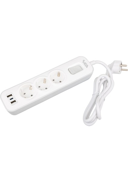 Vea Ve-Nova103U A Class 3'lü 2 Usbli Anahtarlı 1.5 Metre Akım Korumalı Grup Priz (Made - DSR3033-1267