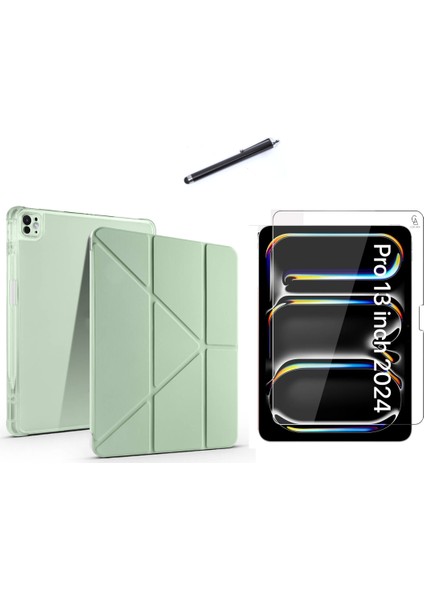Apple iPad Pro 13 2024 M4 (A2925-A2926) Tri Fold Kalemlikli Tablet Kılıfı Ekran Koruyucu ve Kalem