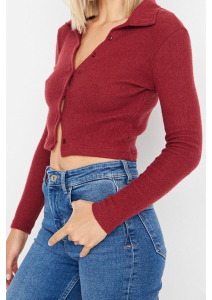 Kadın Şık Crop Gömlek Yaka Slim Kalıp Örme Vücuda Oturan Polo Yaka Fitilli Esnek Bluz modelleri