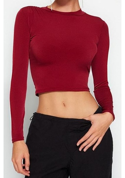 Kadın Moda Şık Üst Giyim Crop Dik Yaka Slim Kalıp Örme Fitted Vücuda Oturan Kol Büzgülü Esnek Bluz modelleri