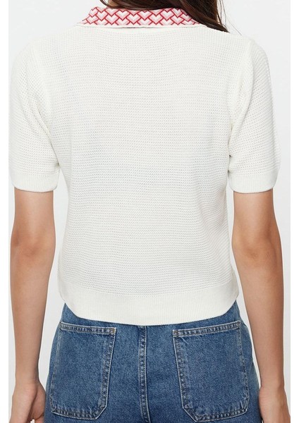 Kadın Moda Şık Üst Giyim Regular Polo Yaka Regular Kalıp Triko Yaka Desenli Bluz fırsatları