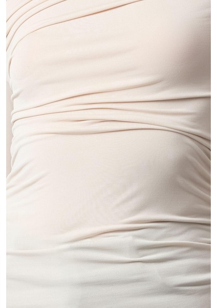 Stil Kadın Büzgü Drape Detaylı Fitted Vücuda Oturan Kollu Esnek Bluz Regular Örme Slim Kalıp fiyatları