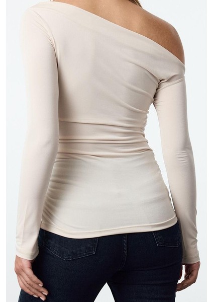 Stil Kadın Büzgü Drape Detaylı Fitted Vücuda Oturan Kollu Esnek Bluz Regular Örme Slim Kalıp fırsatları