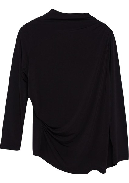 Kadın Moda Şık Büyük Beden Regular Dik Yaka Fitted Kalıp Örme Sandy Bluz