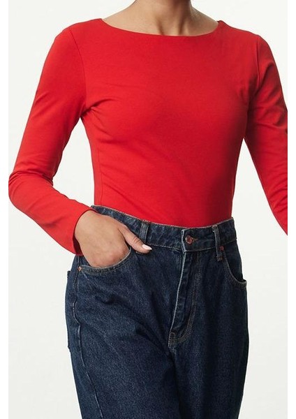 Kadın Moda Şık Üst Giyim Crop Kayık Yaka Slim Kalıp Örme Pamuklu Fitted Vücuda Oturan Esnek Bluz fiyatları