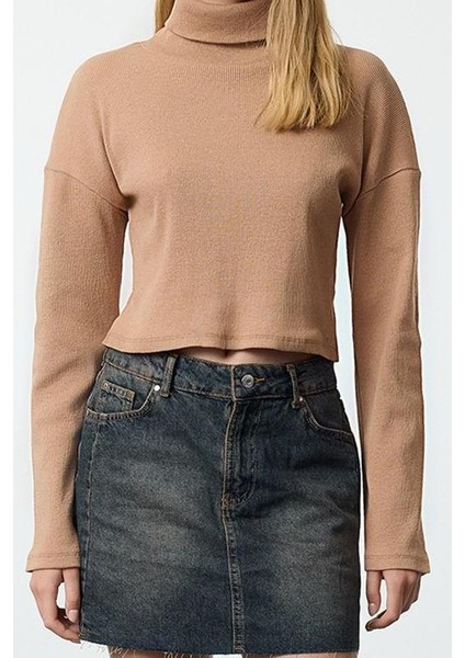 Stil Kadın Fitted Vücuda Oturan Crop Esnek Bluz Super Crop Örme Slim Kalıp fiyatları