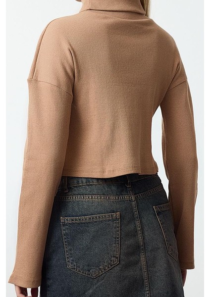 Stil Kadın Fitted Vücuda Oturan Crop Esnek Bluz Super Crop Örme Slim Kalıp indirimleri