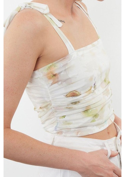 Stil Kadın Bağlama Detaylı Esnek Bluz Crop Örme Slim Kalıp
