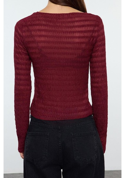 Kadın Moda Şık Regular Bisiklet Yaka Slim Kalıp Örme Fitted Vücuda Oturan Dokulu Tül Esnek Bluz fırsatları