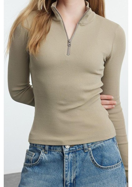 Stil Kadın Fitted Vücuda Oturan Esnek Bluz Regular Örme Slim Kalıp