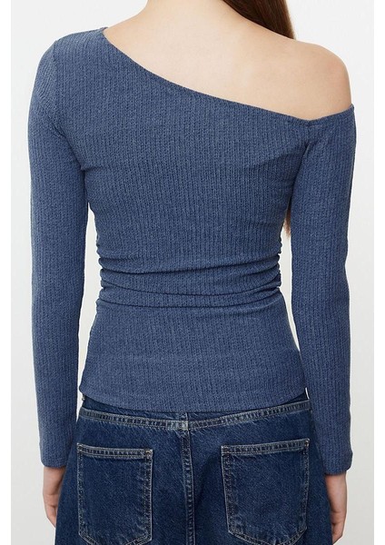 Stil Kadın Dokulu Asimetrik Büzgülü Vücuda Oturan Bluz Regular Örme Slim Kalıp indirimleri