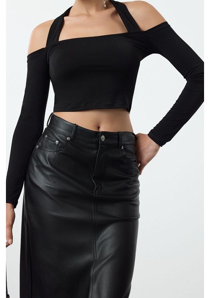 Stil Kadın Crop Bluz Regular Örme Fitted Kalıp