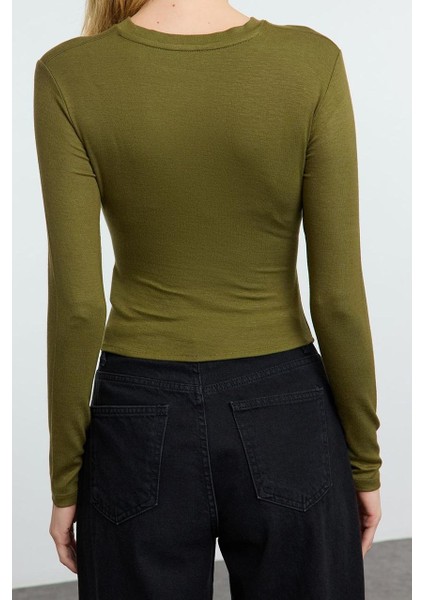 Stil Kadın Kruvaze Büzgü Drape Detaylı Vücuda Oturan Bluz Regular Örme Slim Kalıp Düşük Kol indirimleri