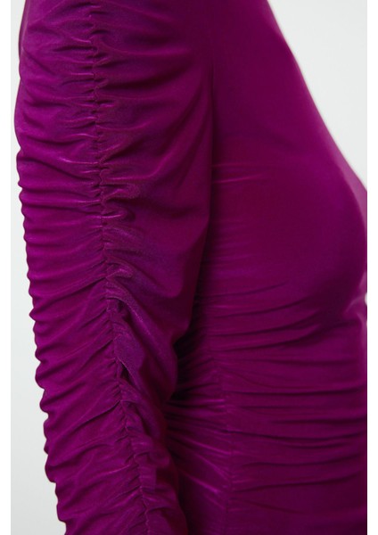 Stil Kadın Büzgü Drape Detaylı Vücuda Oturan Bluz Regular Örme Fitted Kalıp