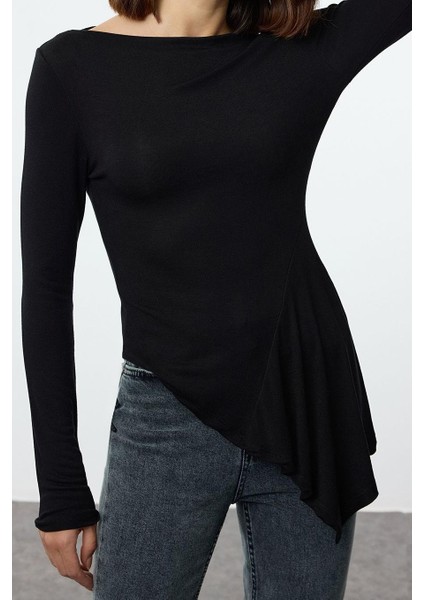 Kadın Moda Şık Regular Dik Yaka Slim Kalıp Örme Viskon Yumuşak Kumaşlı Asimetrik Esnek Bluz modelleri