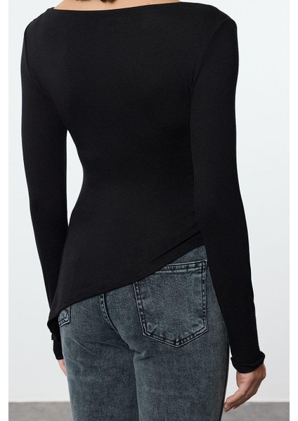 Kadın Moda Şık Regular Dik Yaka Slim Kalıp Örme Viskon Yumuşak Kumaşlı Asimetrik Esnek Bluz indirimleri