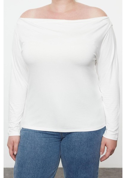 Stil Kadın Bluz Regular Örme Fitted Kalıp Büyük Beden Düşük Kol