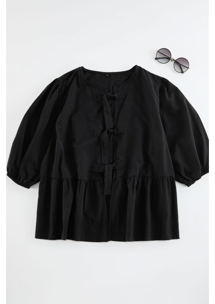 Stil Kadın Kadın Fiyonklu Bluz Uzun Dokuma Regular Kalıp Büyük Beden modelleri