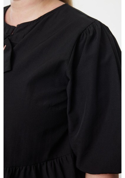 Stil Kadın Kadın Fiyonklu Bluz Uzun Dokuma Regular Kalıp Büyük Beden indirimleri