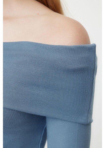 Kadın Moda Şık Üst Giyim Crop Carmen Yaka Slim Kalıp Örme Kısa Esnek Bluz modelleri