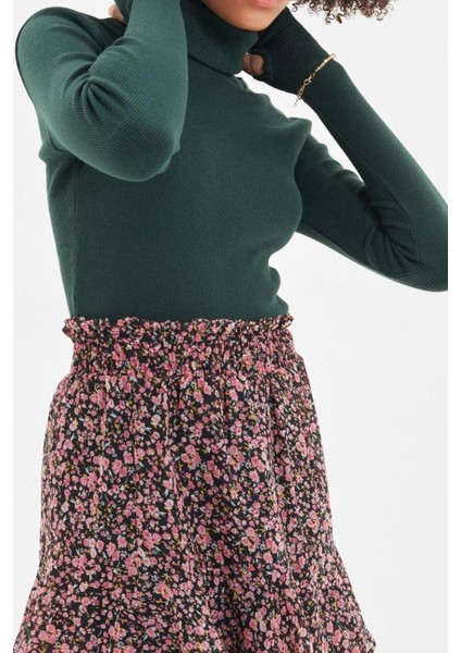 Stil Kadın Fitted Vücuda Oturan Parmak Detaylı Fitilli Esnek Bluz Crop Örme Slim Kalıp
