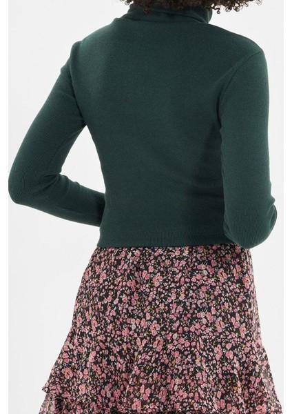 Stil Kadın Fitted Vücuda Oturan Parmak Detaylı Fitilli Esnek Bluz Crop Örme Slim Kalıp indirimleri