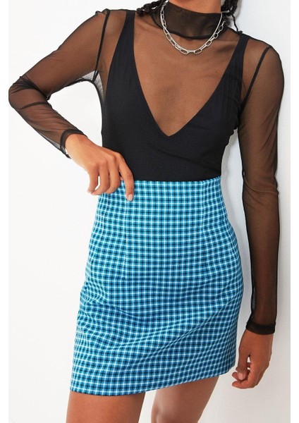Stil Kadın Fitted Vücuda Oturan Tül Bluz Örme Slim Kalıp