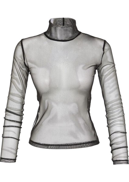Stil Kadın Fitted Vücuda Oturan Tül Bluz Örme Slim Kalıp