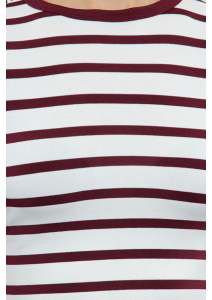 Kadın Moda Şık Crop Bisiklet Yaka Slim Kalıp Örme Çizgili Viskoz Yumuşak Kumaşlı Fitted Esnek Bluz fırsatları