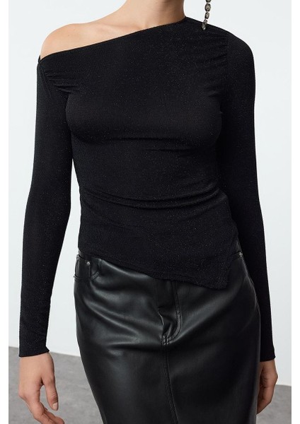 Stil Kadın Asimetrik Etek Ucu Detaylı Bluz Regular Örme Fitted Kalıp