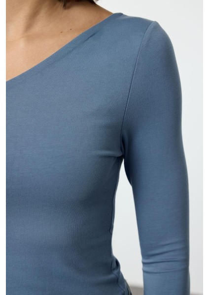 Stil Kadın Tek Omuz Pamuklu Fit Bluz Crop Örme Slim Kalıp Düşük Kol fırsatları