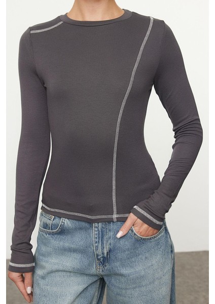 Stil Kadın Fitted Vücuda Oturan Karyoka Dikiş Detaylı Esnek Bluz Regular Örme Slim Kalıp modelleri